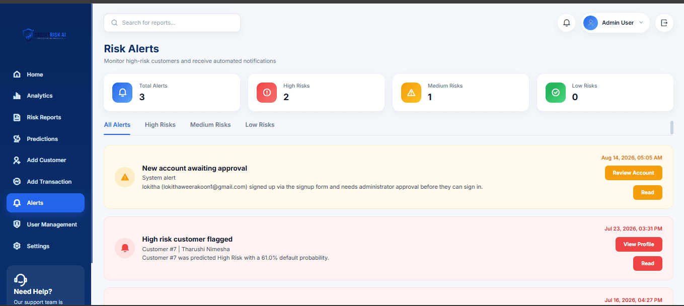 Automated alerts when a customer is scored high-risk