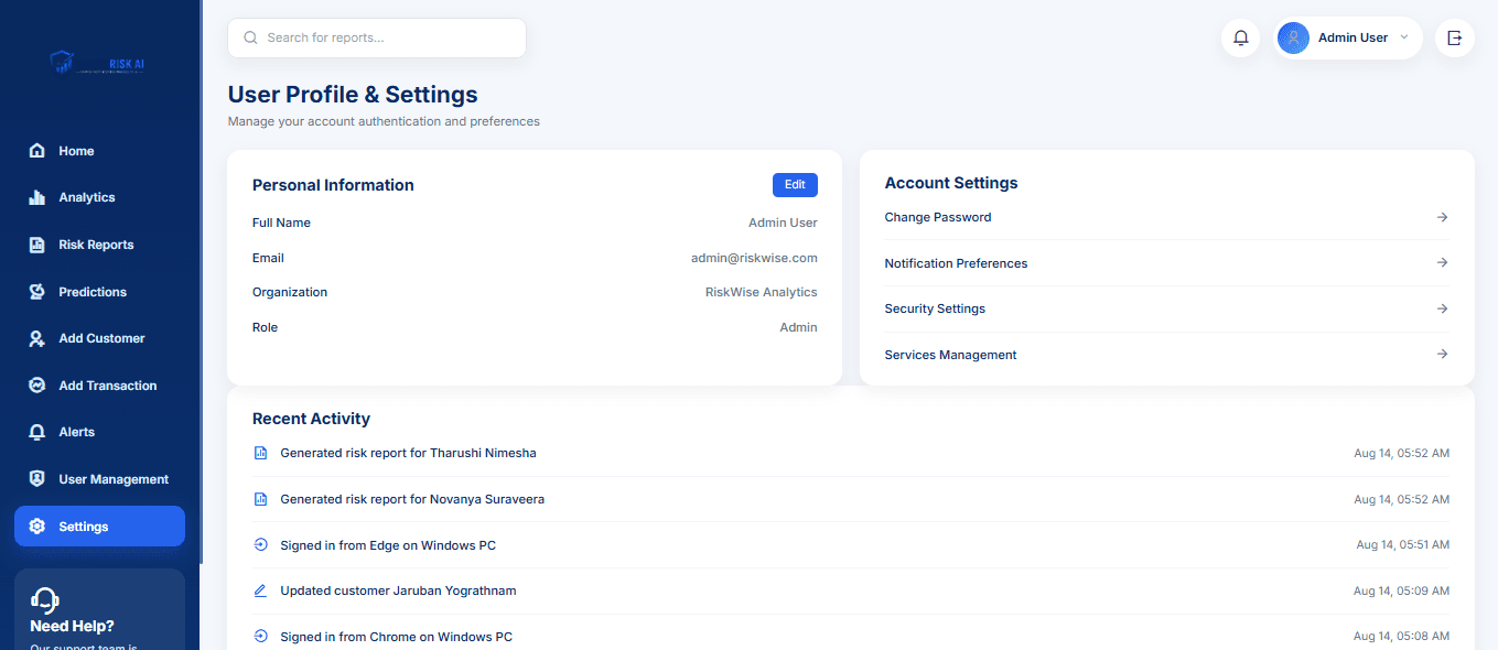 Account settings and the per-user audit trail