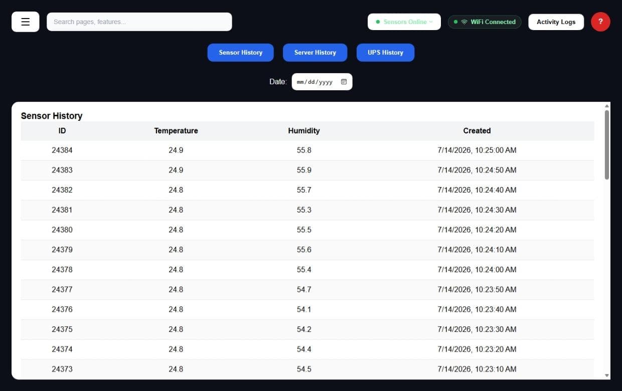 Per-device history, queryable by date
